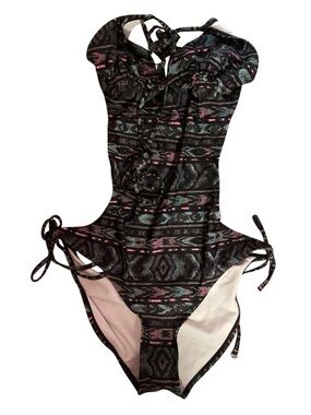 Ardene Black One-Piece Swimsuit Pink Accents open back